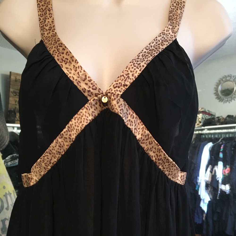 Victoria Secret black with leopard trim chemise L